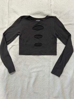 Garage Grey Long-Sleeve Crop Top with Front Cutouts